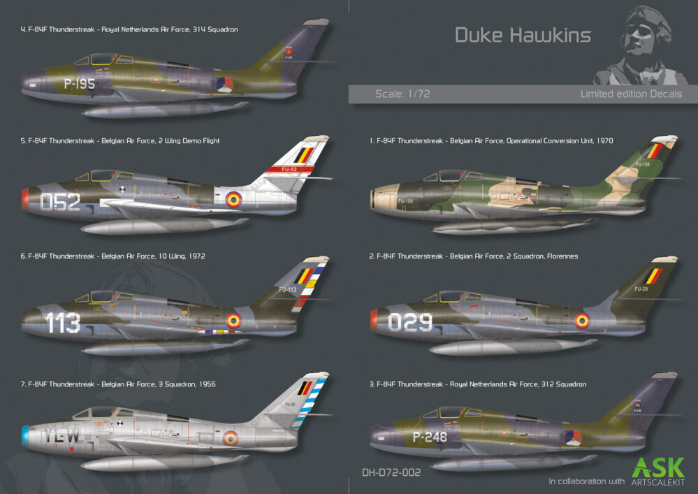 Decals F-84F Thunderstreak Belgian Air Force 1/72